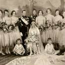 Brudepar med forlovere og brudepiker  21. mars 1929. Foto: E. Rude, De kongelige samlinger